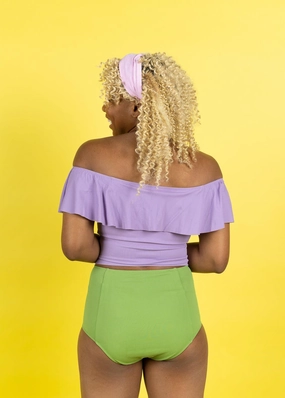 Ribbed Spring Green | High-Waisted Bottoms elastic waistband swim bottoms, mix-and-match bikini bottoms