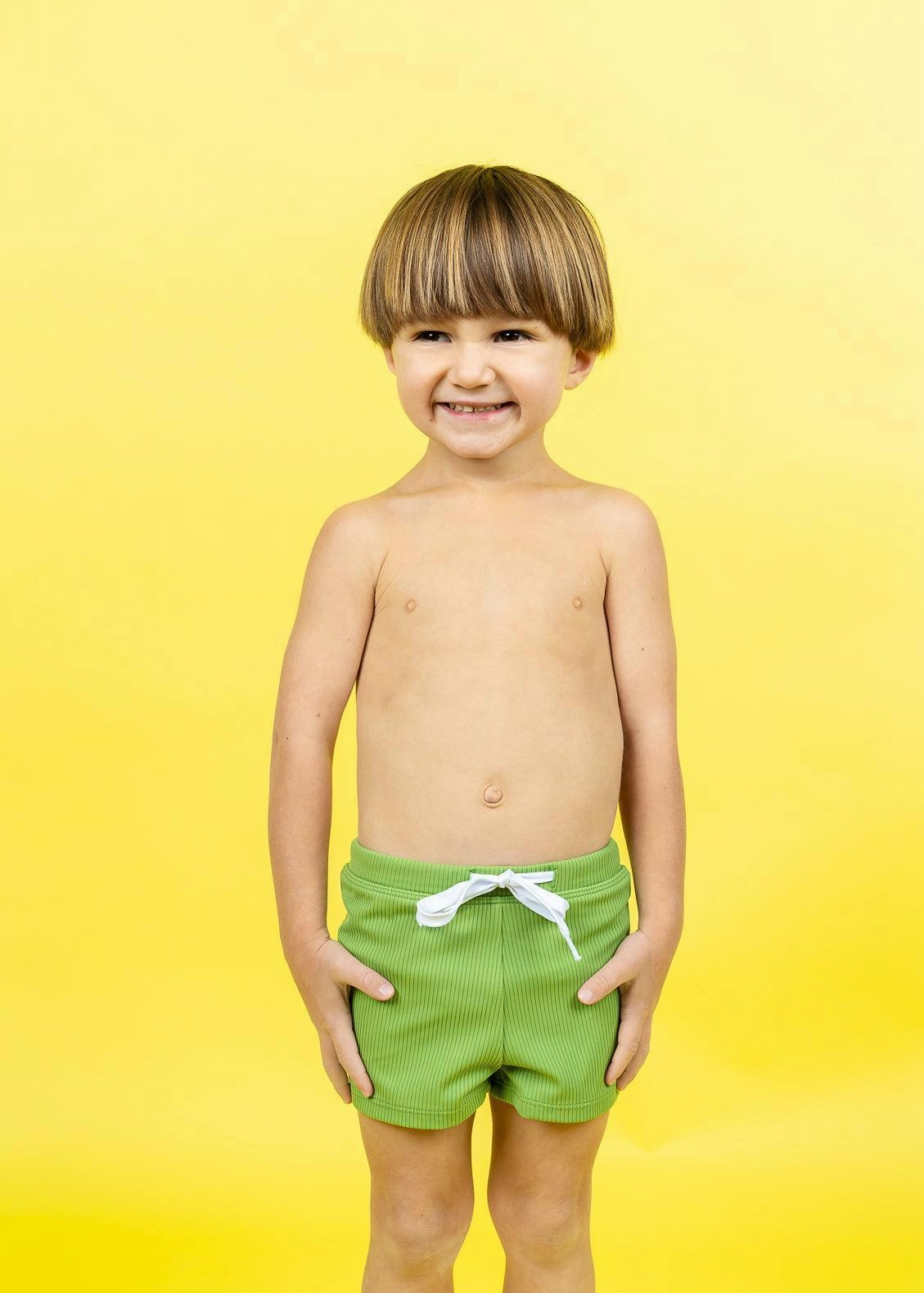 Ribbed Spring Green | Mini Euro Shorts boys summer swimwear, boys rash guard swim sets