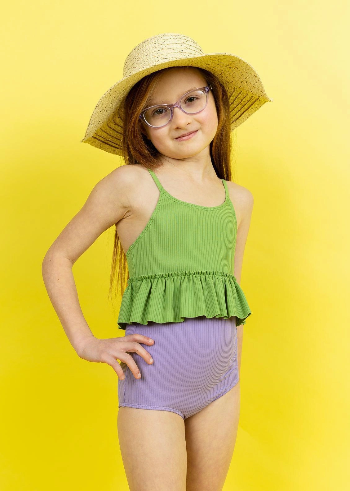 Ribbed Spring Green | Mini Peplum Top cute girls swimsuits, stylish swimwear for girls