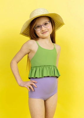 Ribbed Spring Green | Mini Peplum Top cute girls swimsuits, stylish swimwear for girls