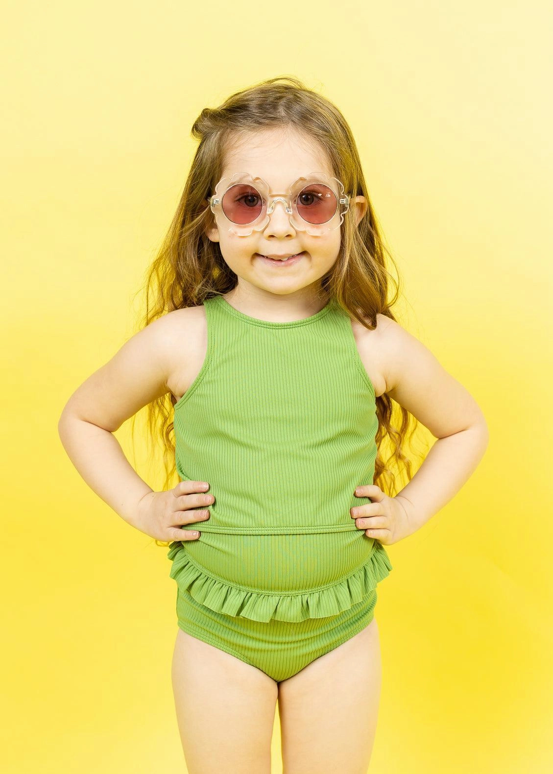 Ribbed Spring Green | Mini Racer Back Top toddler girl swimwear, summer swimwear for girls