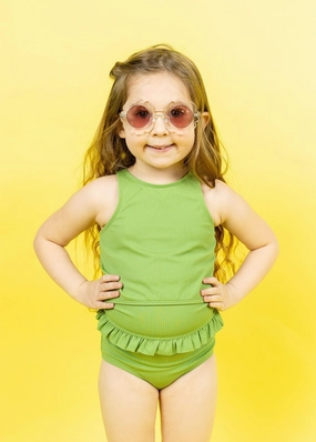 Ribbed Spring Green | Mini Racer Back Top toddler girl swimwear, summer swimwear for girls