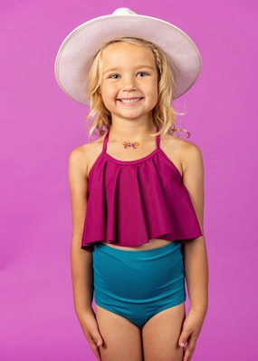 Ribbed Tide Pool Blue | Mini High-Waisted Bottoms toddler girl swimwear, summer swimwear for girls