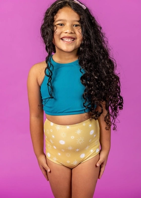 Ribbed Tide Pool Blue | Mini Racer Back Top toddler girl swimwear, summer swimwear for girls