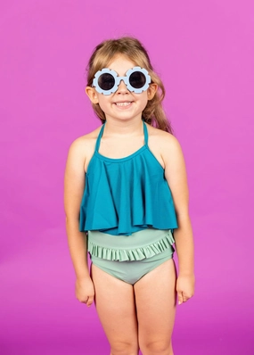 Ribbed Tide Pool Blue | Mini Swing Top toddler girl swimwear, summer swimwear for girls