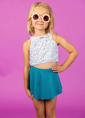 Ribbed Tide Pool Blue | Mini Who Wears Short Skirts toddler girl swimwear, summer swimwear for girls