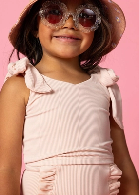 Ribbed Whipped Peach | Mini Knot Top toddler girl swimwear, summer swimwear for girls