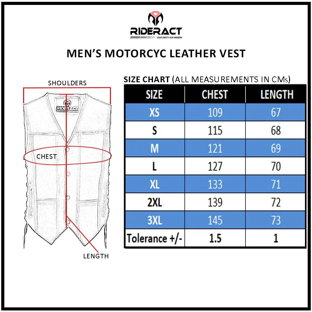 RIDERACT® Harley Distressed Leather Vest Motorcycle Stud Closure Biker Vest