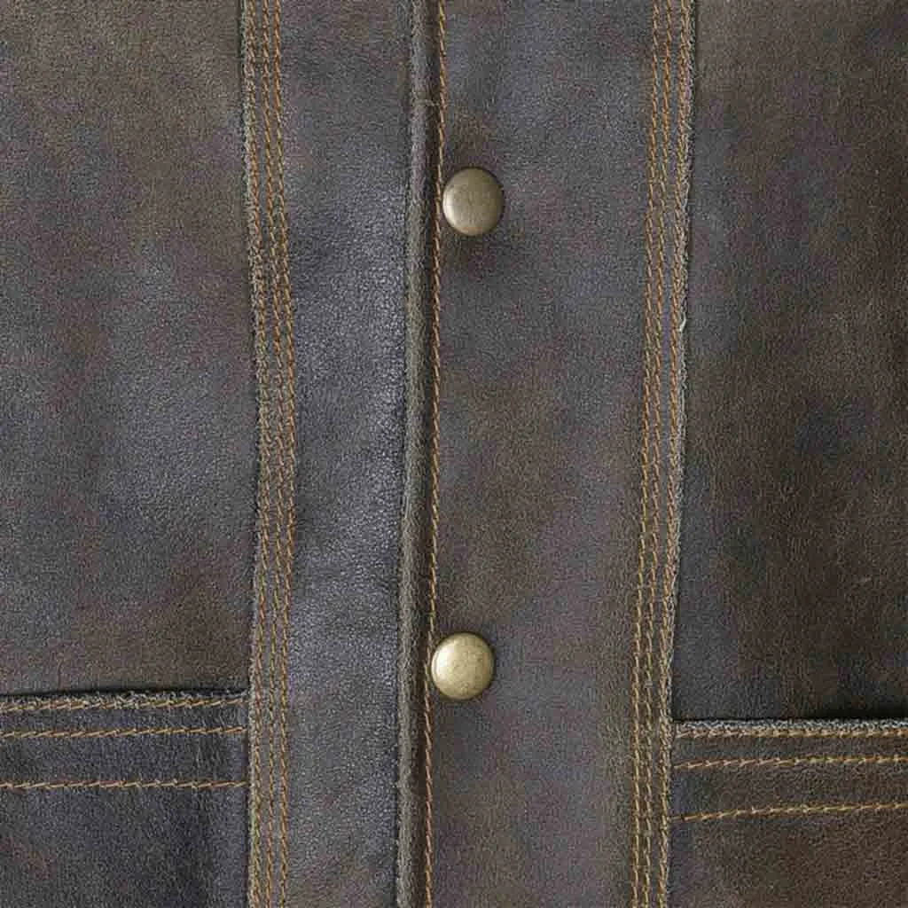 RIDERACT® Harley Distressed Leather Vest Motorcycle Stud Closure Biker Vest