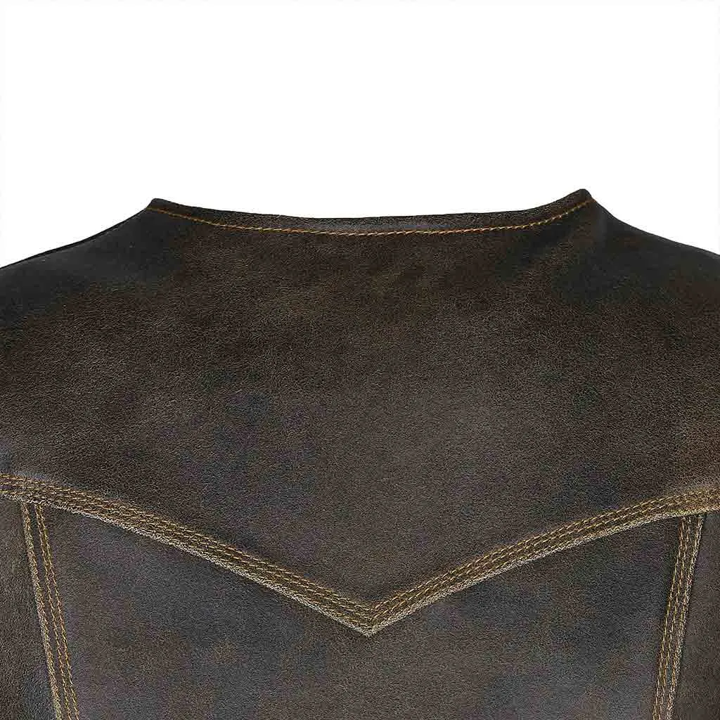 RIDERACT® Harley Distressed Leather Vest Motorcycle Stud Closure Biker Vest