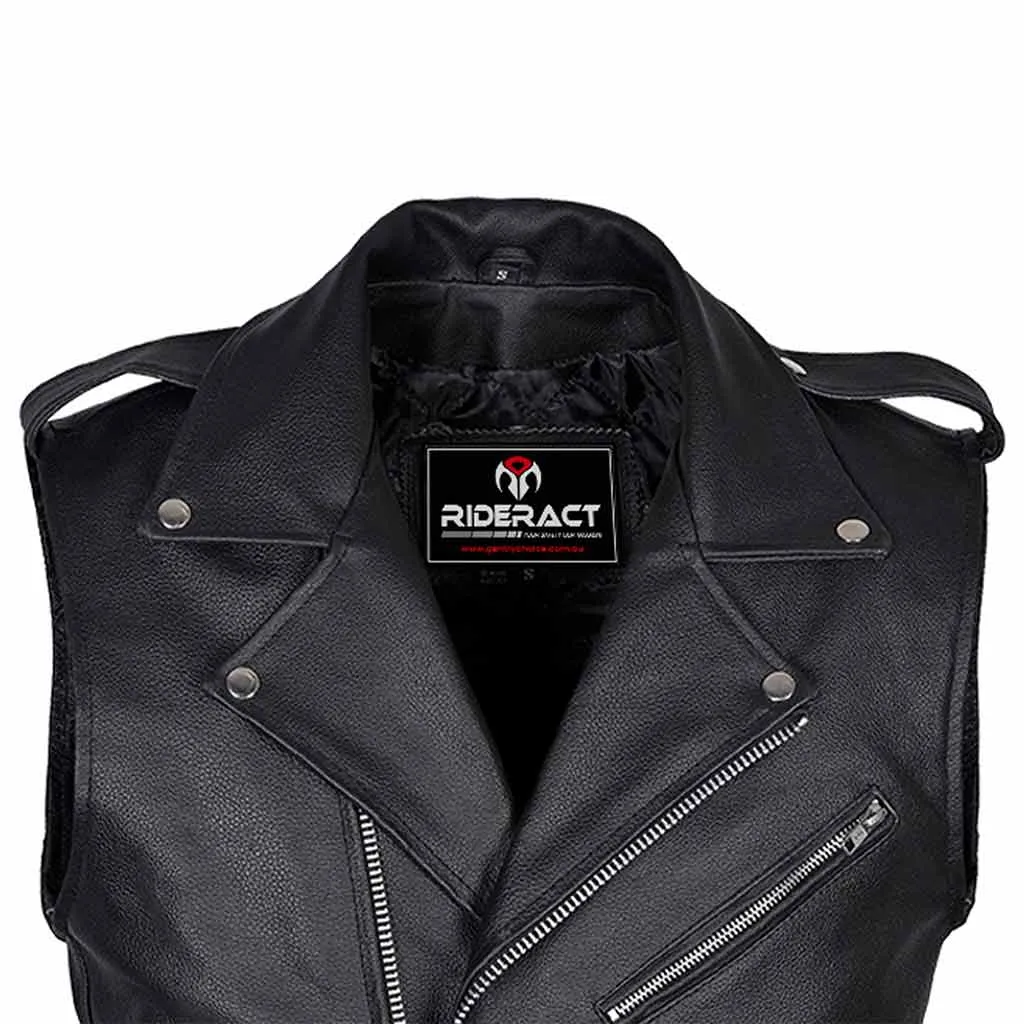 RIDERACT® Men's Leather Motorcycle Vest Brando Sleeveless Biker Vest