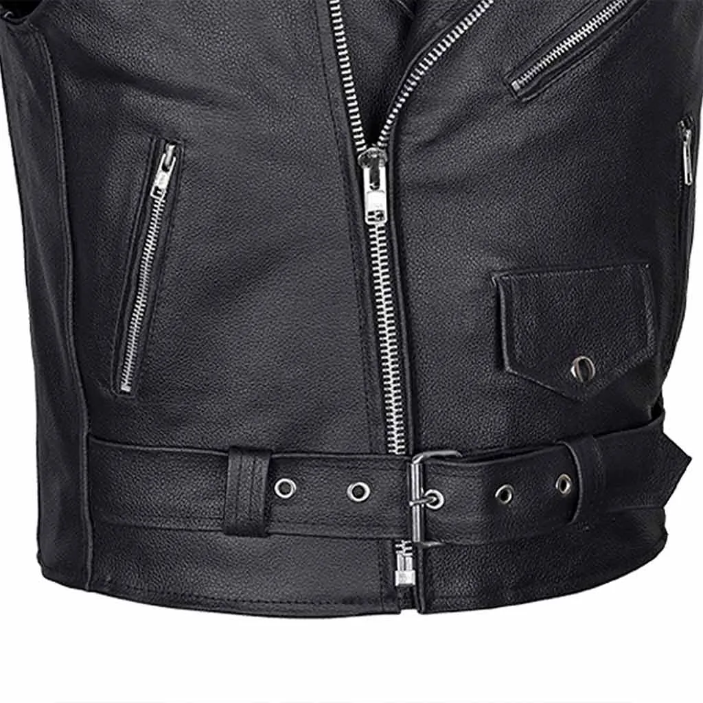 RIDERACT® Men's Leather Motorcycle Vest Brando Sleeveless Biker Vest