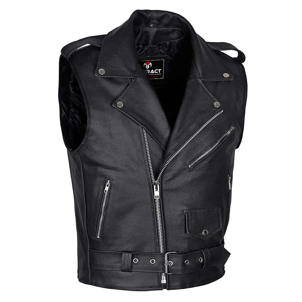 RIDERACT® Men's Leather Motorcycle Vest Brando Sleeveless Biker Vest