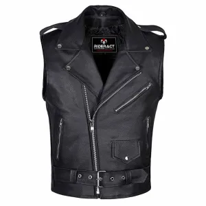 RIDERACT® Men's Leather Motorcycle Vest Brando Sleeveless Biker Vest