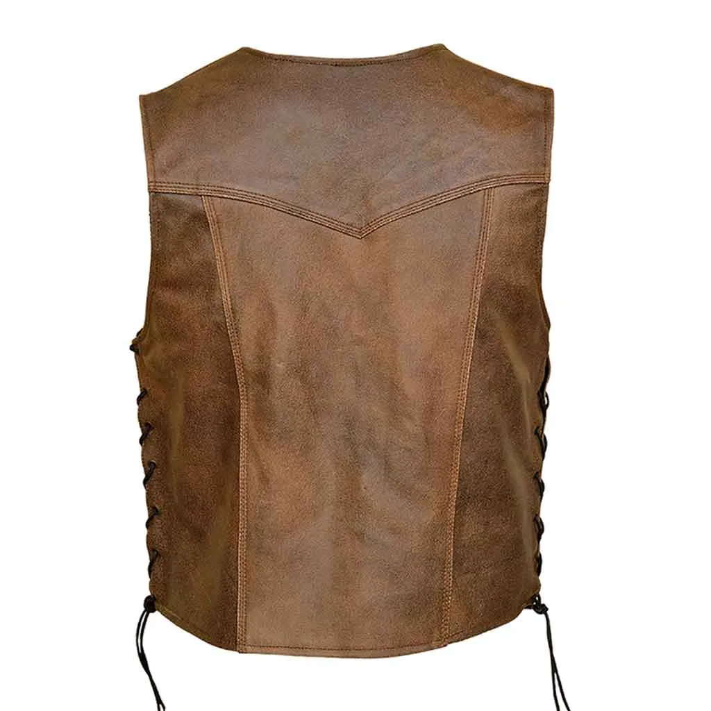 RIDERACT® Men's Leather Vest Harley Distress Antique Clasp Closure Motorcycle Vest