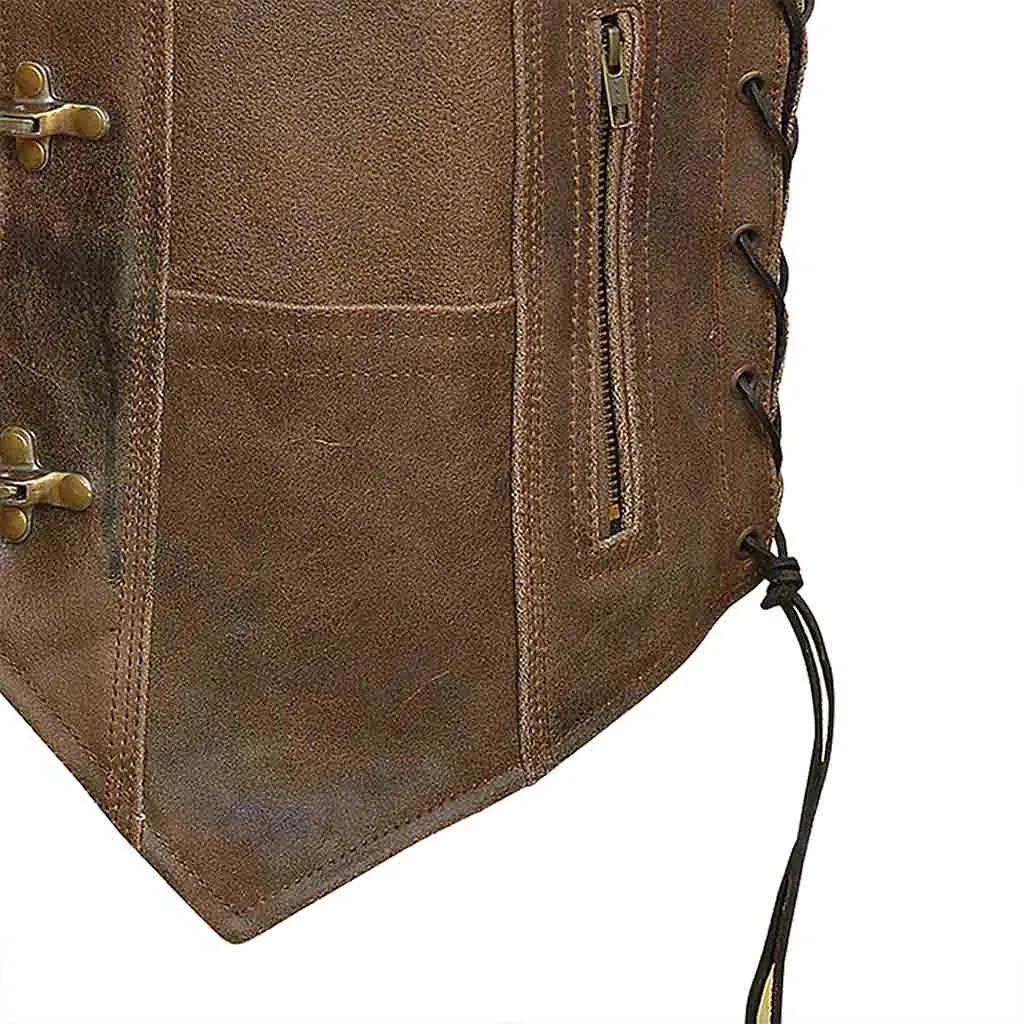 RIDERACT® Men's Leather Vest Harley Distress Antique Clasp Closure Motorcycle Vest
