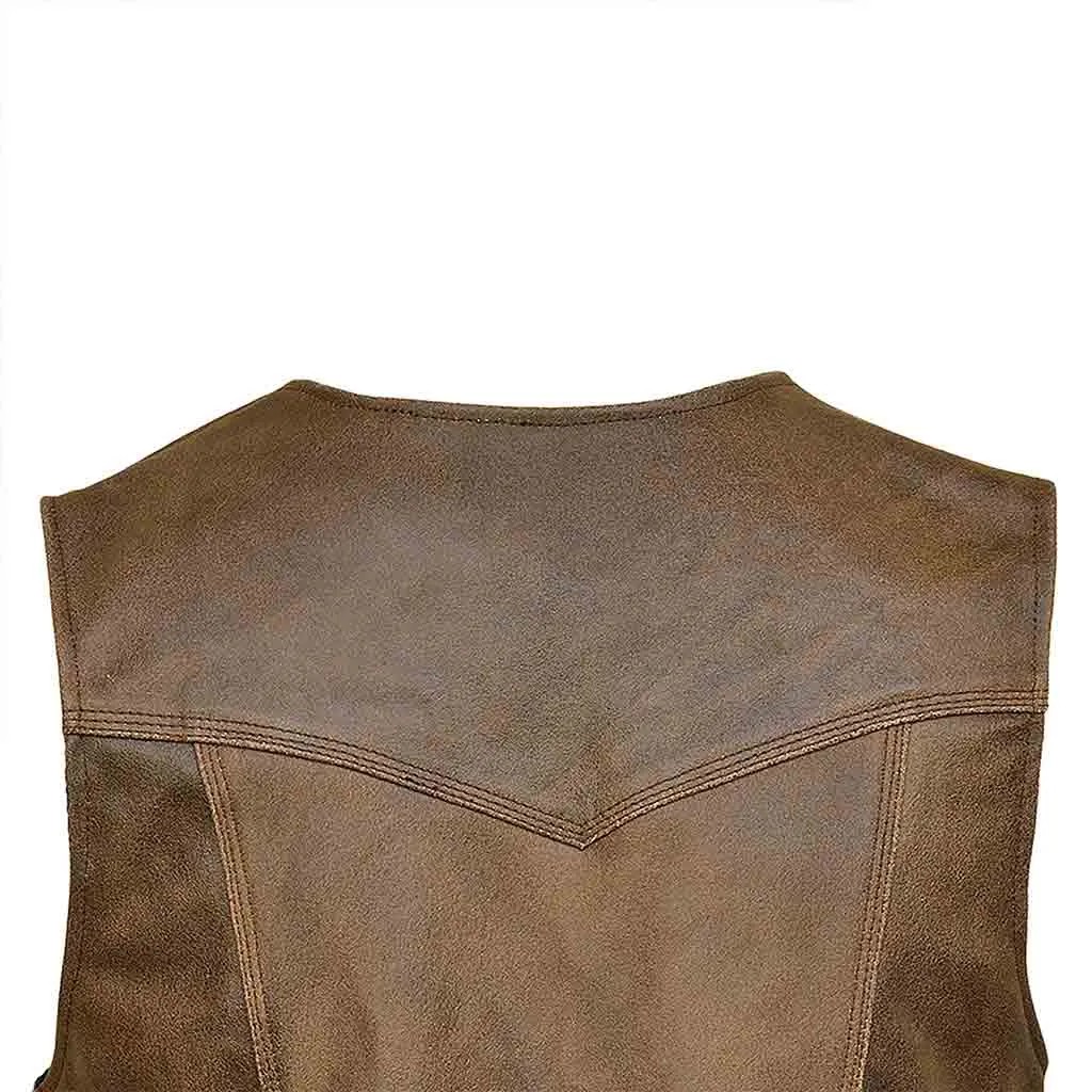 RIDERACT® Men's Leather Vest Harley Distress Antique Clasp Closure Motorcycle Vest
