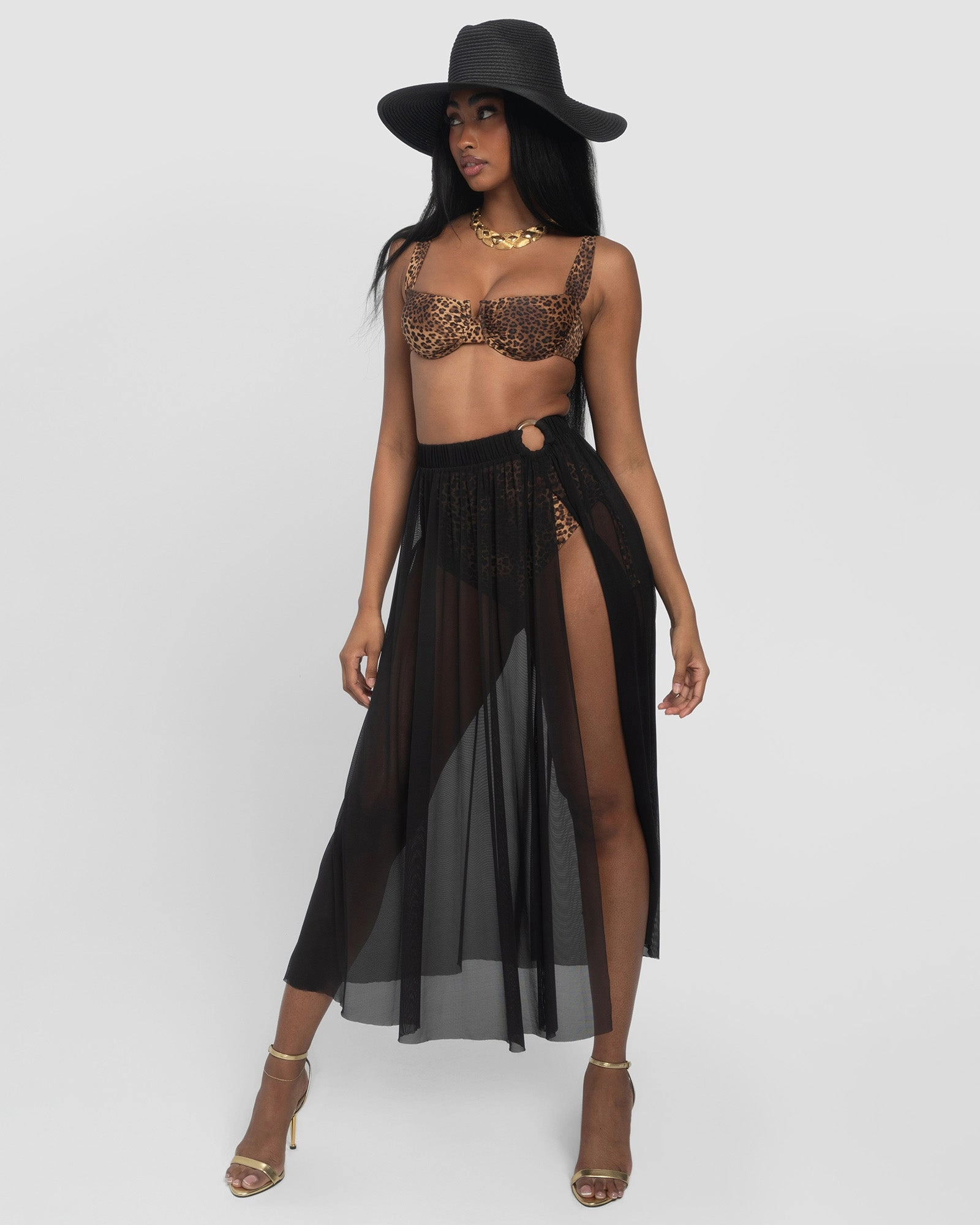 Ringy Sheer Slit Skirty - Black