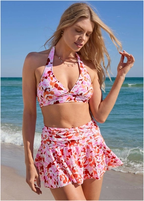Rio Swim Skirt - Feathered Blooms swimwear with tummy control, elegant swimsuits for women