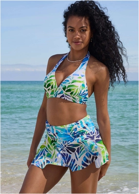 Rio Swim Skirt - Ombre Block Leaves swimwear with tummy control, elegant swimsuits for women