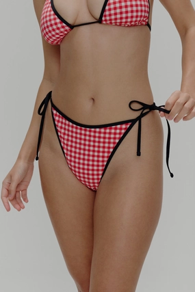 Romeo Cheeky String Bikini Bottom - Cherry Picnic womens printed swimsuits, beach ready swimwear ladies