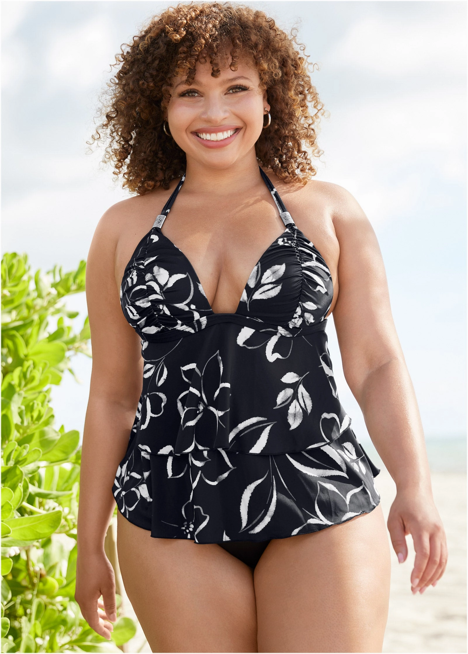 Ruched Goddess Tankini Top - Nighttime Blooms