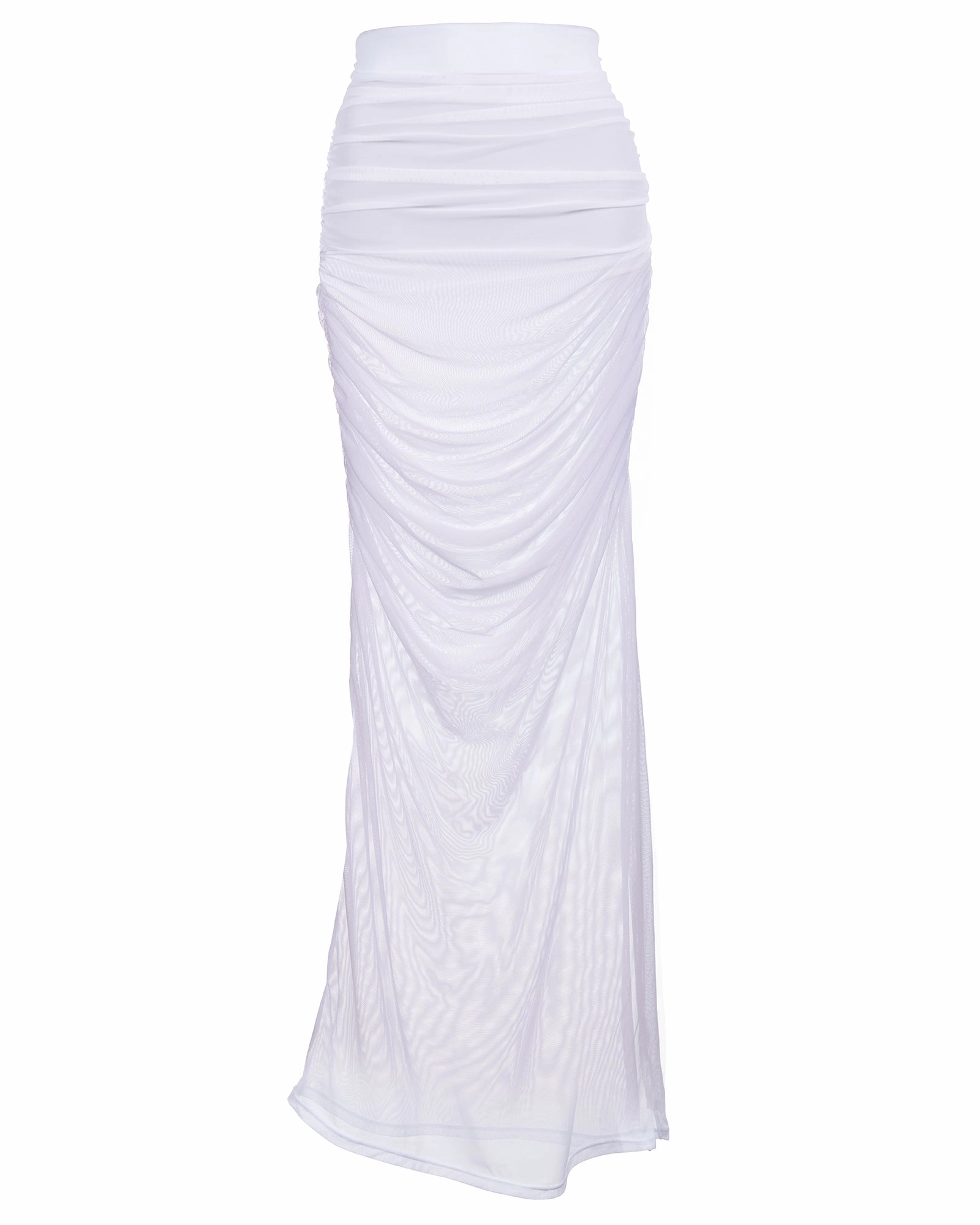 Ruched Sheer Midi Skirty - White