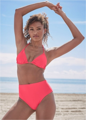 Ruffle Mid-Rise Bottom - Sunset Pink modest swim bottoms women, comfortable bikini bottoms