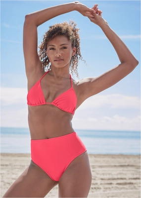 Ruffle Mid-Rise Bottom - Sunset Pink womens sun protection swimwear, trendy swimwear collection