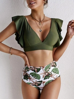 Ruffled Printed V-Neck Two-Piece Swim Set durable swimwear women, travel-ready swimsuits for women