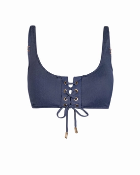 Samara Top In Indigo Twill high waist swimwear women, swimsuit for women beachwear