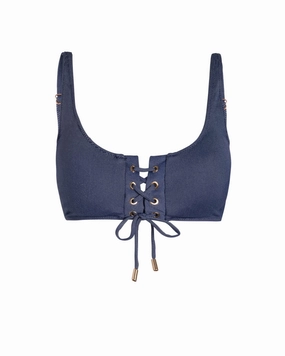 Samara Top In Indigo Twill fashionable beach swimwear, modern womens bikinis