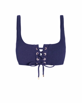 Samara Top In Navy Texture strapless swimwear tops, lightweight swim tops