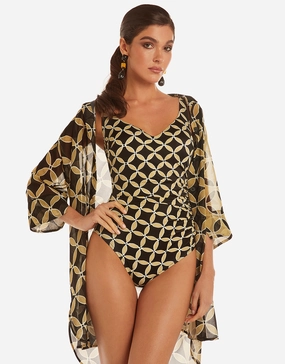 Samoa Soft Cup Swimsuit - Black and Gold cup sized swimwear women, supportive swimsuits for large bust