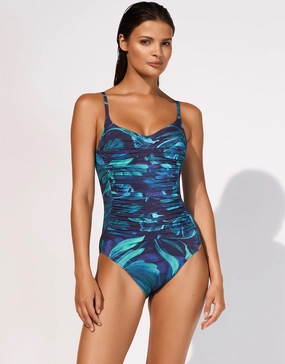 Sanctuary Ruched Underwired Swimsuit - Lagoon cup sized swimwear women, supportive swimsuits for large bust