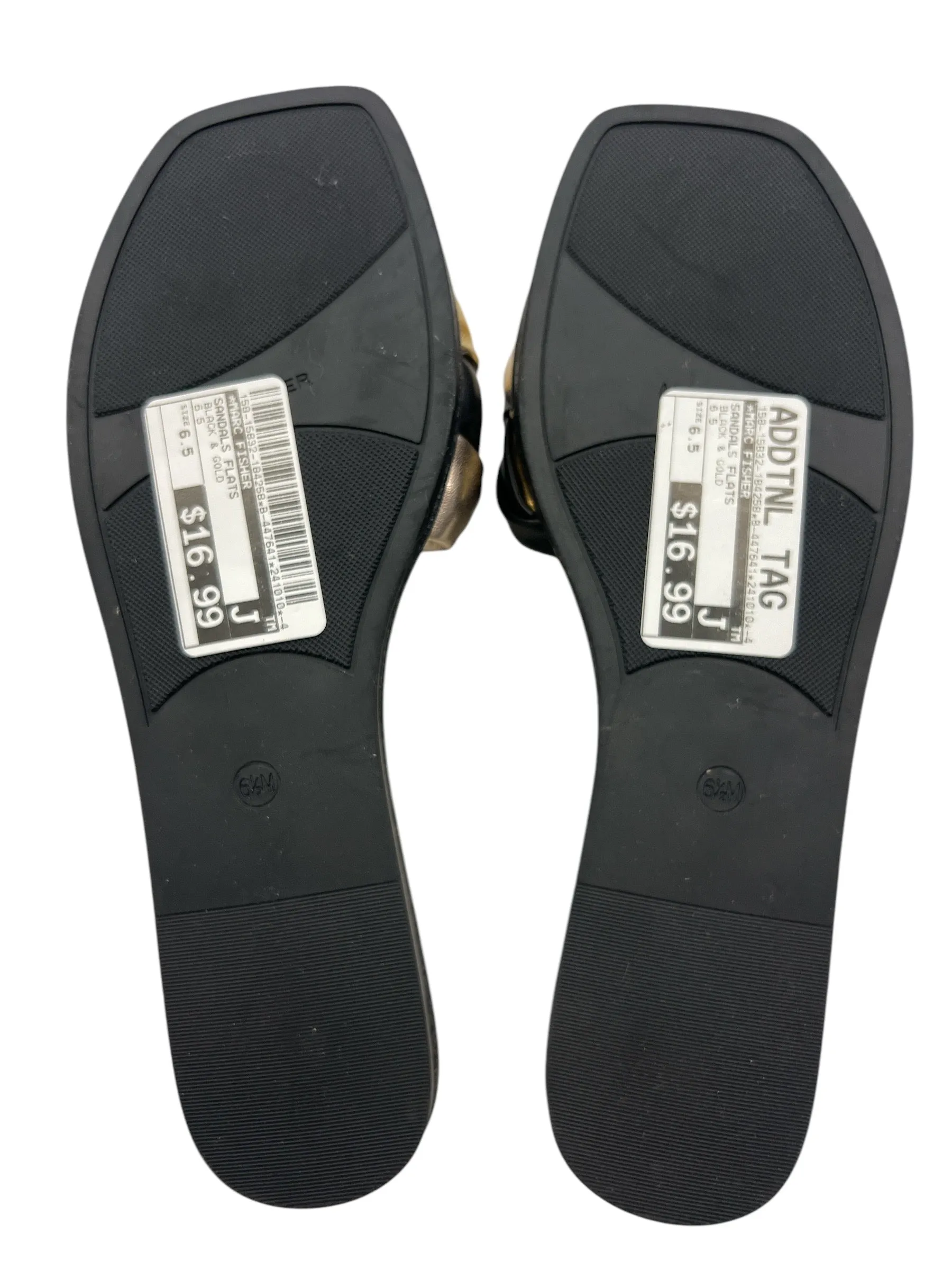 Sandals Flats By Marc Fisher In Black & Gold, Size: 6.5 marc-fisher