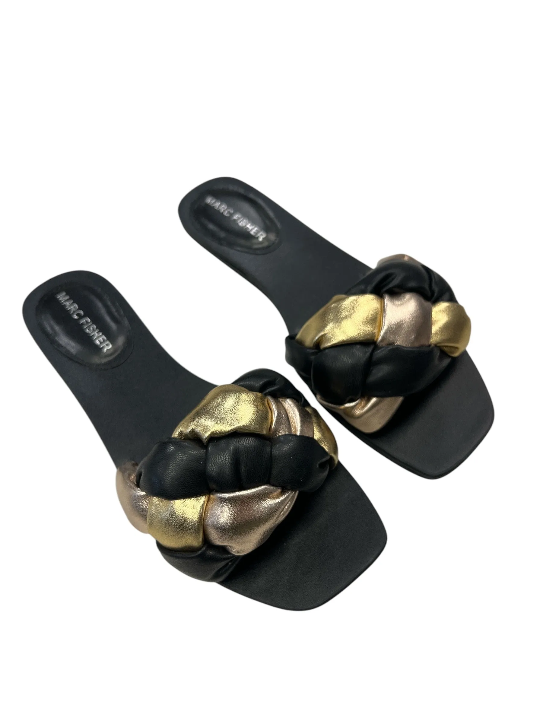 Sandals Flats By Marc Fisher In Black & Gold, Size: 6.5 marc-fisher