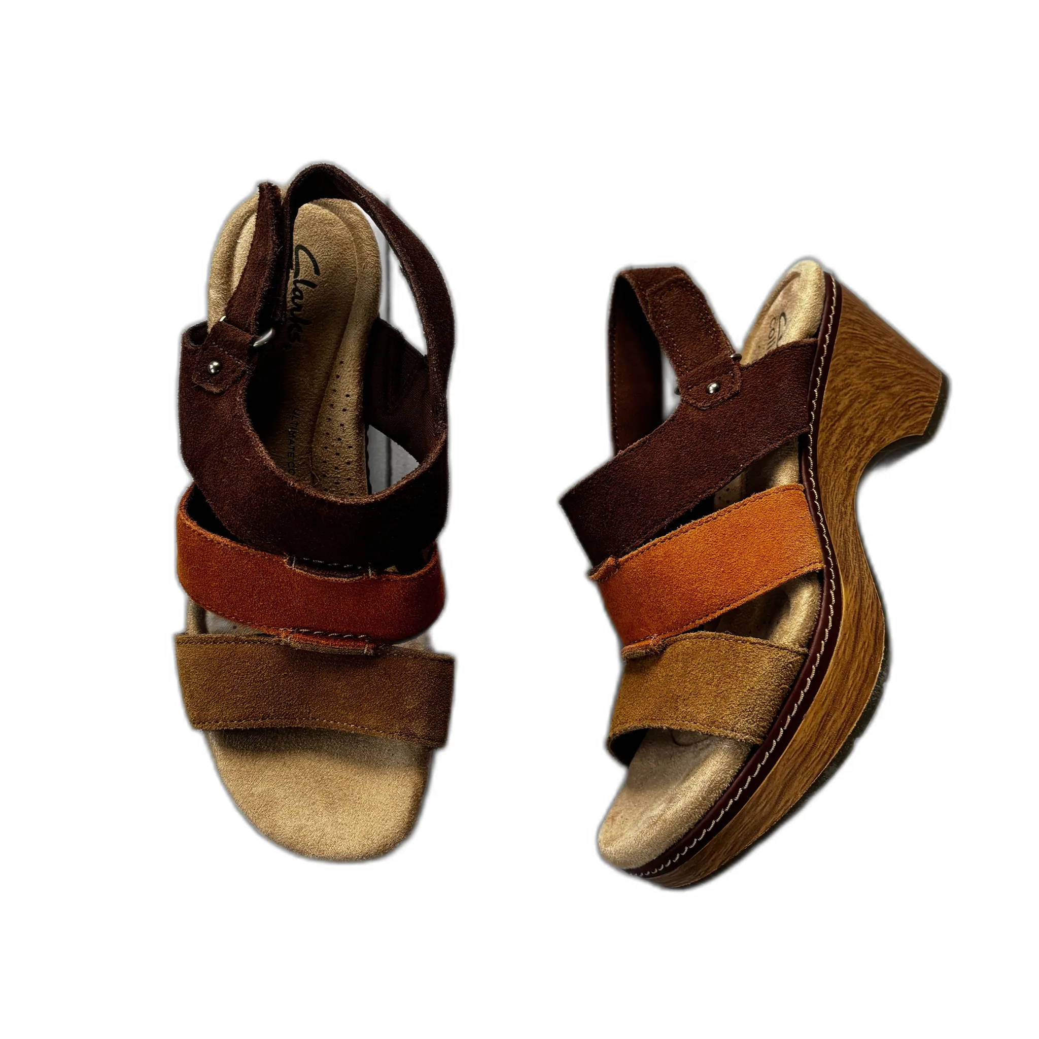 Sandals Heels Block By Clarks In Brown & Orange, Size: 5.5 clarks