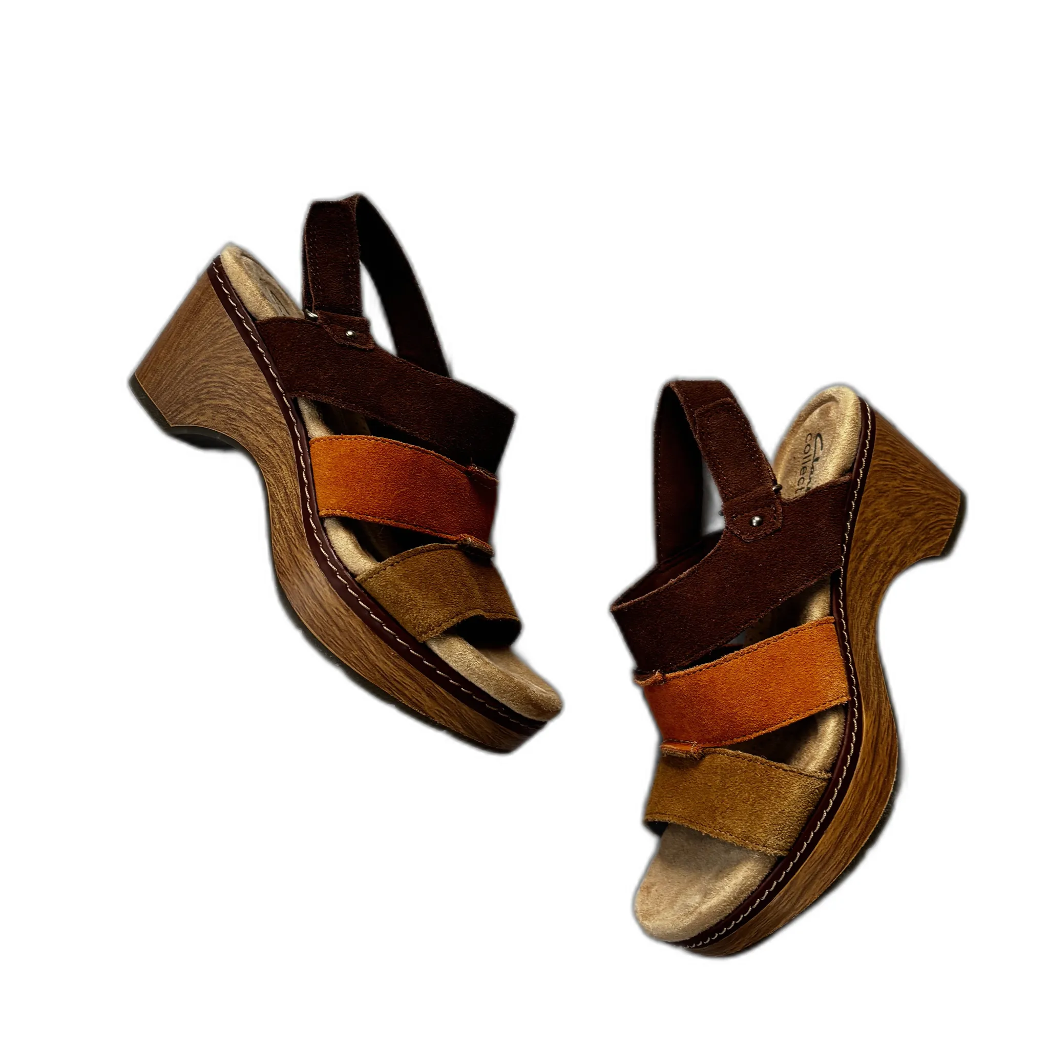 Sandals Heels Block By Clarks In Brown & Orange, Size: 5.5 clarks