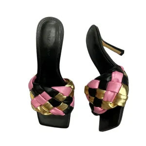 Sandals Heels Stiletto By Marc Fisher In Black & Gold, Size: 8.5 marc-fisher