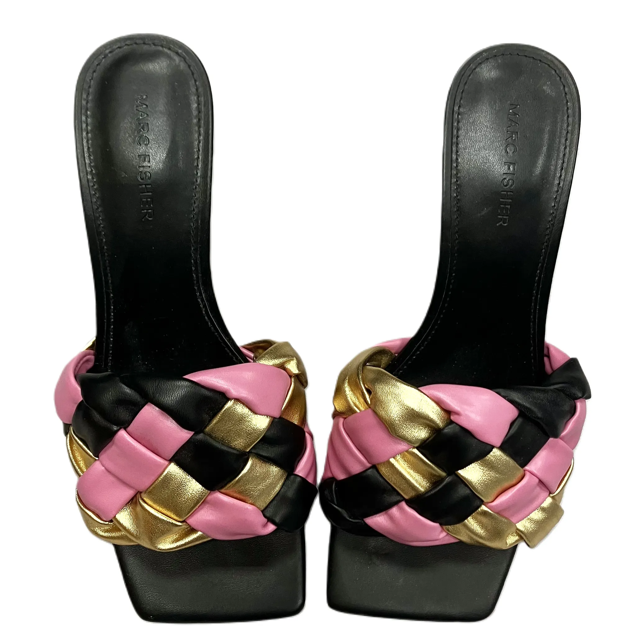 Sandals Heels Stiletto By Marc Fisher In Black & Gold, Size: 8.5 marc-fisher