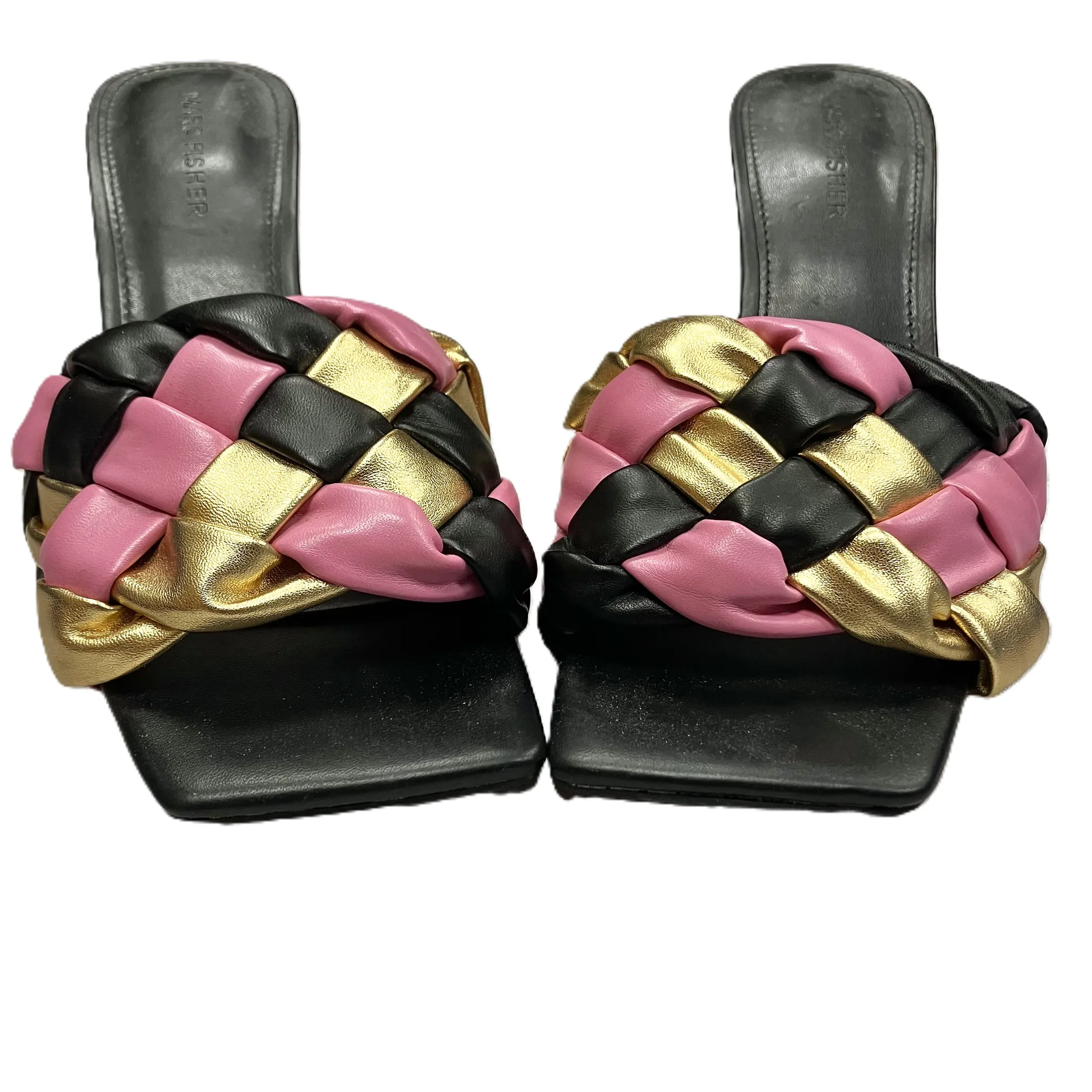 Sandals Heels Stiletto By Marc Fisher In Black & Gold, Size: 8.5 marc-fisher