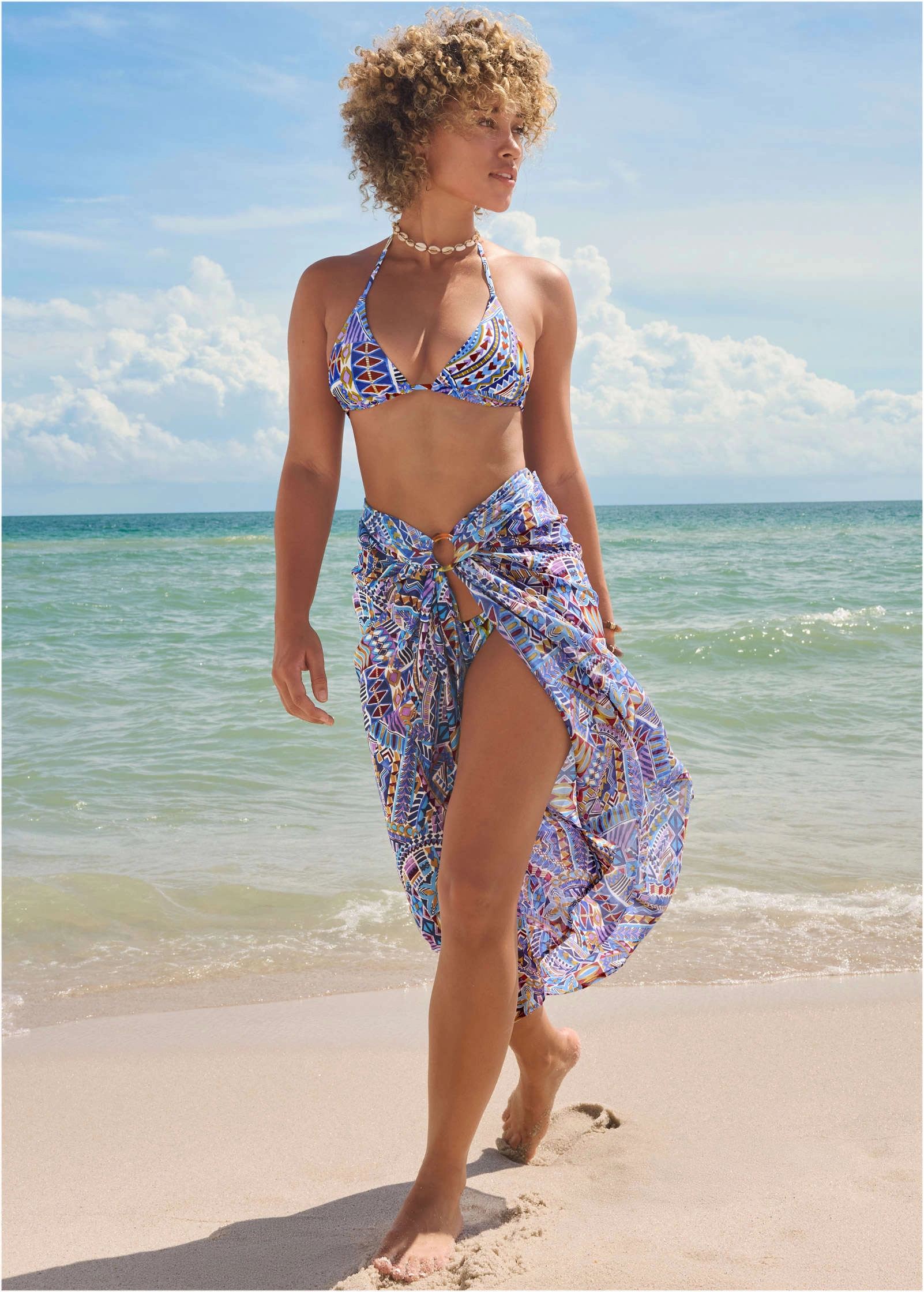 Sarong Cover-Up - Aztec Patchwork everyday swimwear for women, casual swim outfits ladies