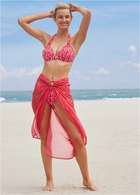 Sarong Cover-Up - Dark Pink swimwear with tummy control, elegant swimsuits for women