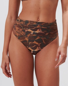 Savanna Ruched High Waist Bikini Pant - Warm Earth adjustable swim bottoms women, flattering bikini bottoms