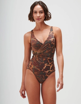 Savanna Underwired Wrap Swimsuit - Warm Earth cup sized swimwear women, supportive swimsuits for large bust