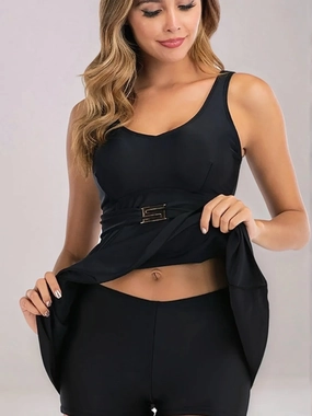 Scoop Neck Wide Strap Two-Piece Swim Set stretchy swimwear for women, soft fabric swimsuits for ladies