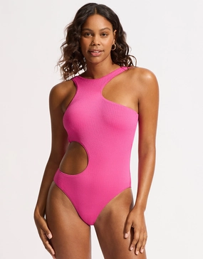 Sea Dive Cut Out Swimsuit - Fuchsia Rose womens resort swimwear, flattering one-piece swimsuits