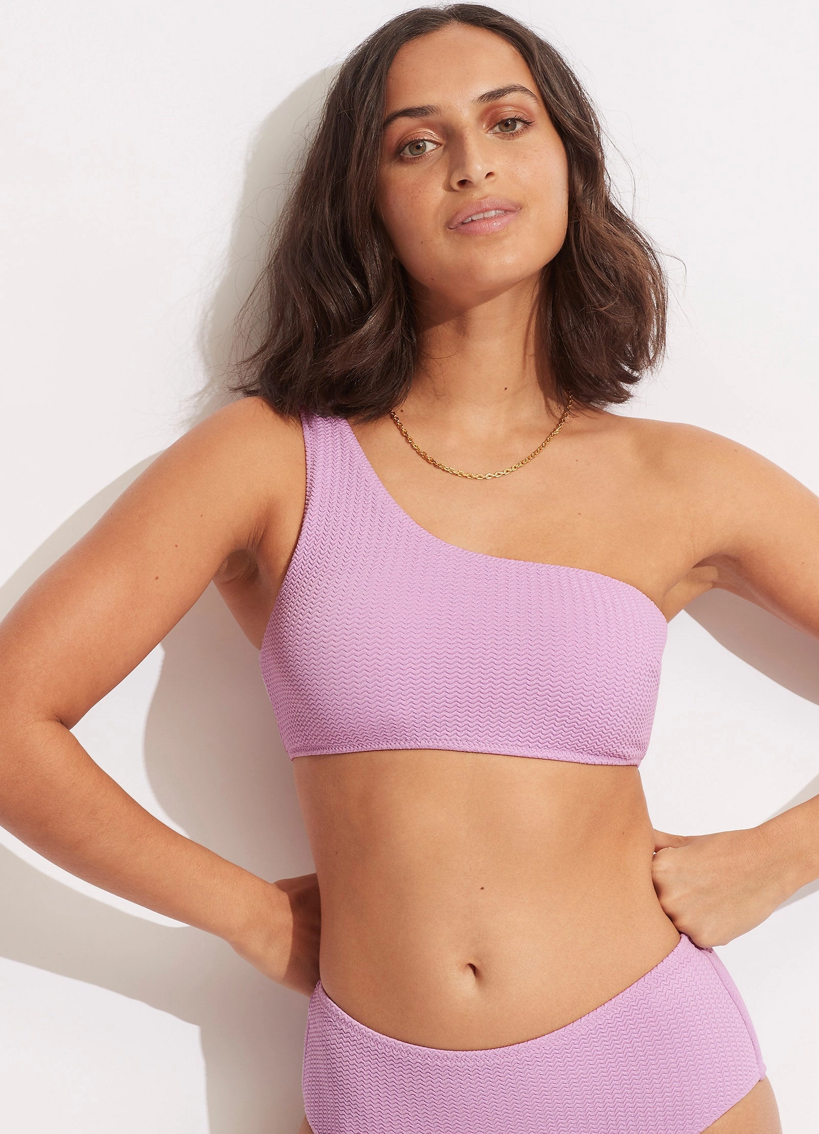 Sea Dive One Shoulder Top - Lilac flattering swimwear women, comfortable swimwear for women