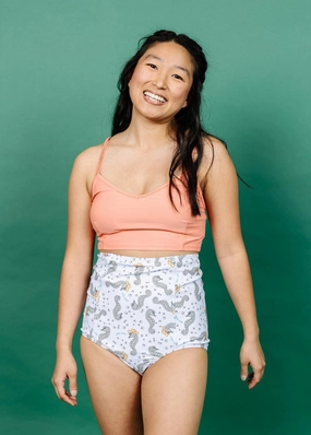 Sea-Haw | Extended High-Waisted Bottoms elastic waistband swim bottoms, mix-and-match bikini bottoms